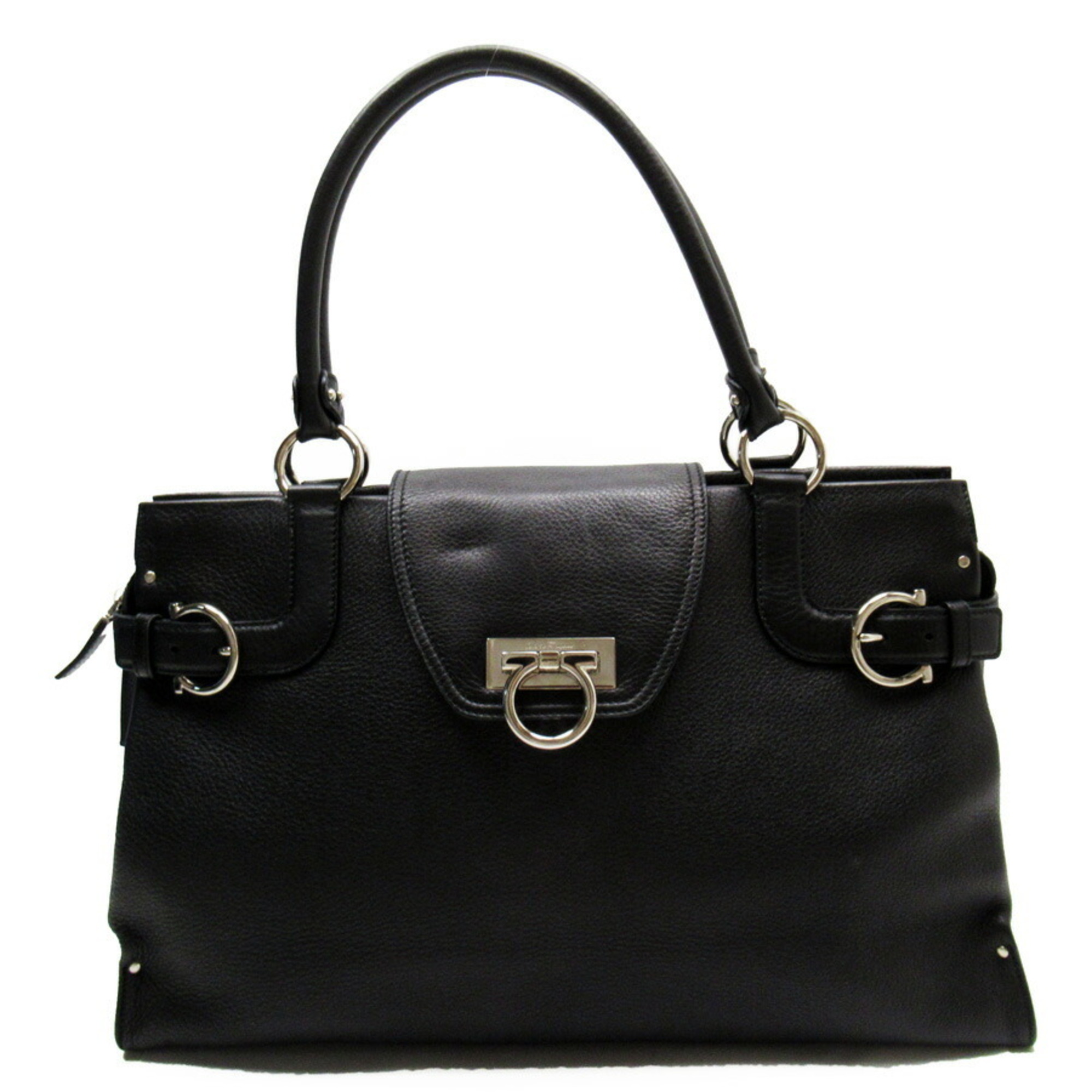 Salvatore Ferragamo Shoulder Bag Gancio Black Silver Leather